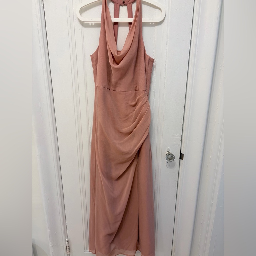 David's Bridal Dusty Rose Halter Bridesmaid Maxi Dress